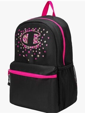 Champion Black Backpack with Pink Star Logo Accents